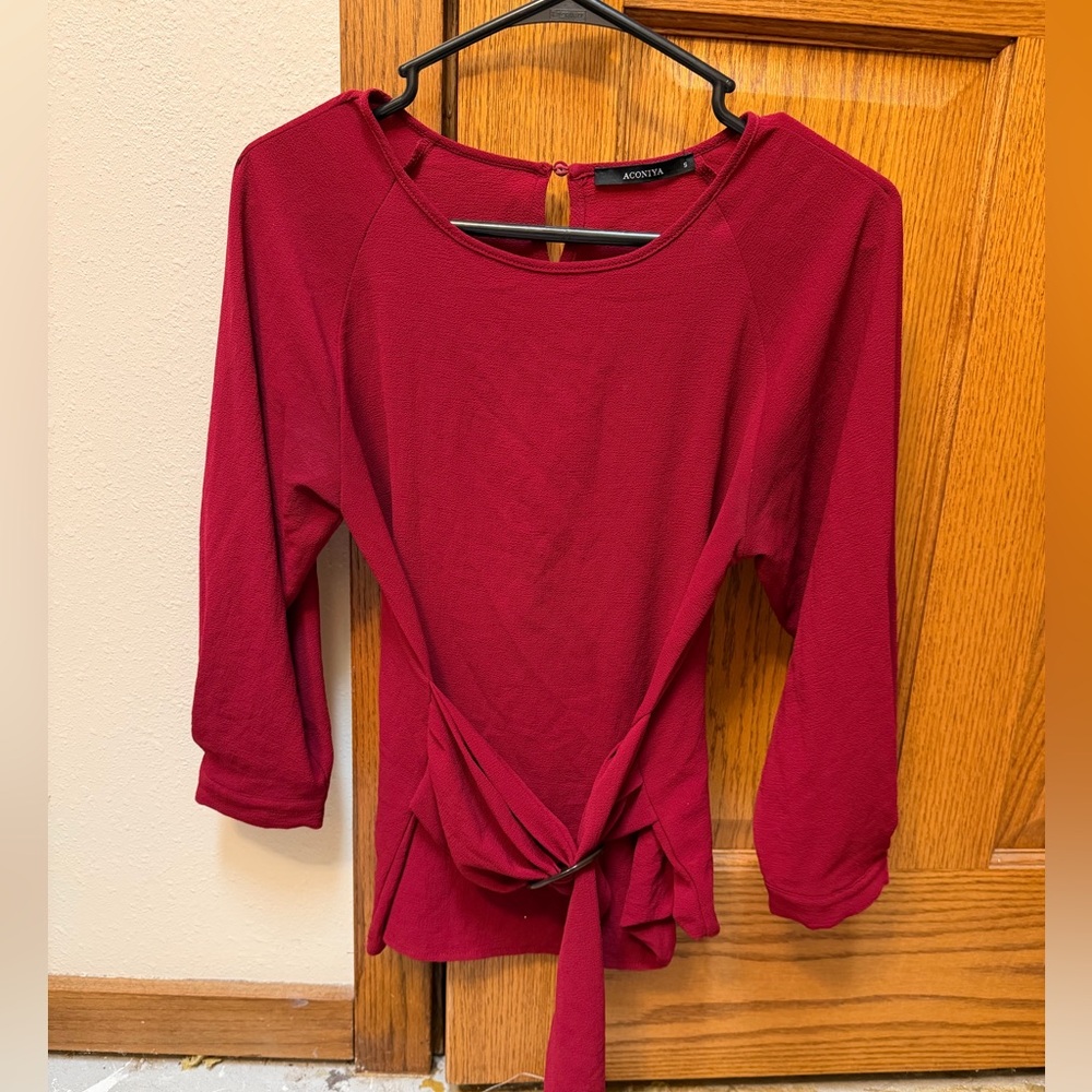 a new day Burgundy Blouse with Tie Detail